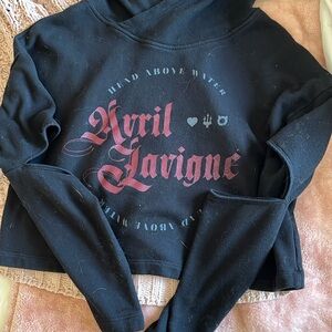 OFFICIAL Avril Lavigne Women’s S lightly cropped hoodie with cut out sleeves